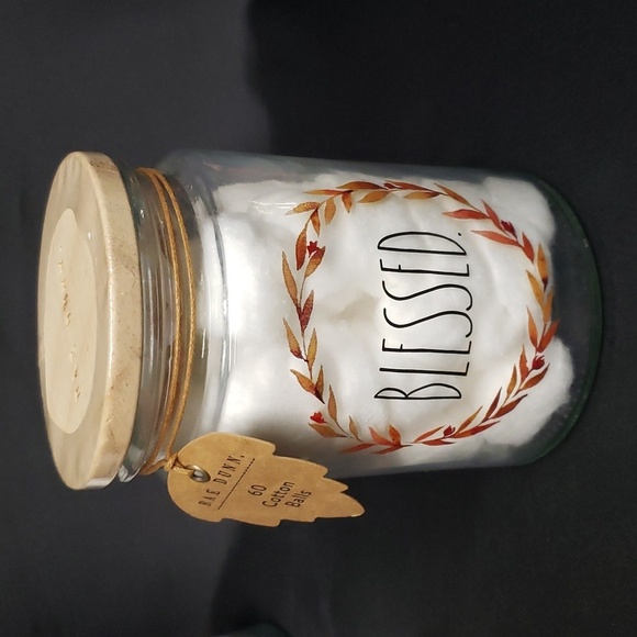 Rae Dunn NWT BLESSED Wooden Lidded Glass Canister with Cottonballs - Picture 1 of 5